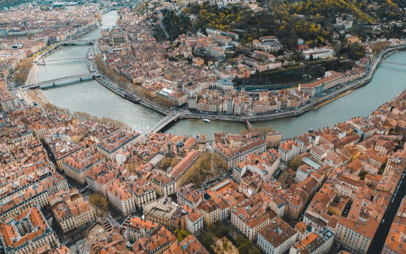 Vue aérienne de Lyon et ses quartiers